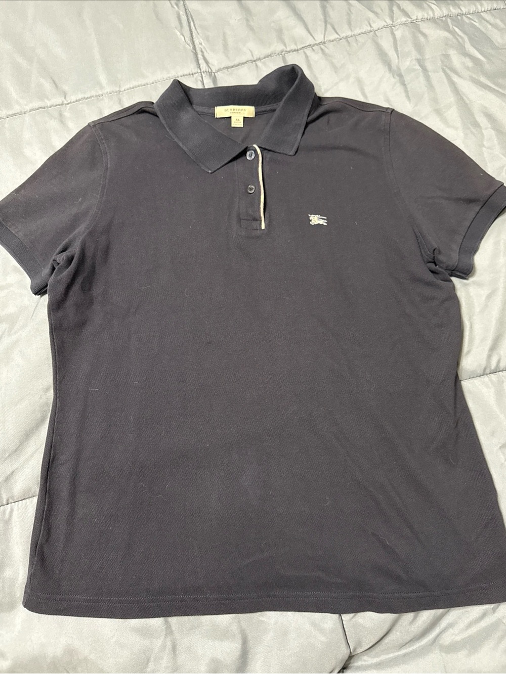 Burberry London Womens Large XL Black Cotton Short Sleeve Polo Nova Check Trim